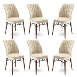 Hanah Home Juego de 6 Sillas de Comedor, Crema y Marrón, Tela Babyface, Marco Metálico y Patas de Madera, Cómodas y Elegantes
